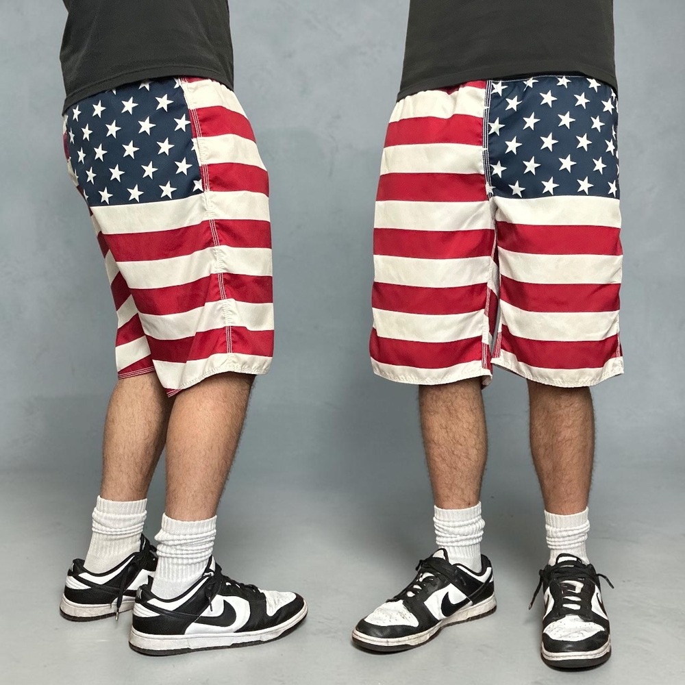Old Navy American Flag Board Shorts Swim Trunks Red White Blue Size Large
